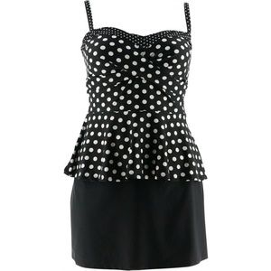 Isaac Mizrahi Live! Polka Dot Tankini w/Skirt Swimsuit - NEW - Size 14